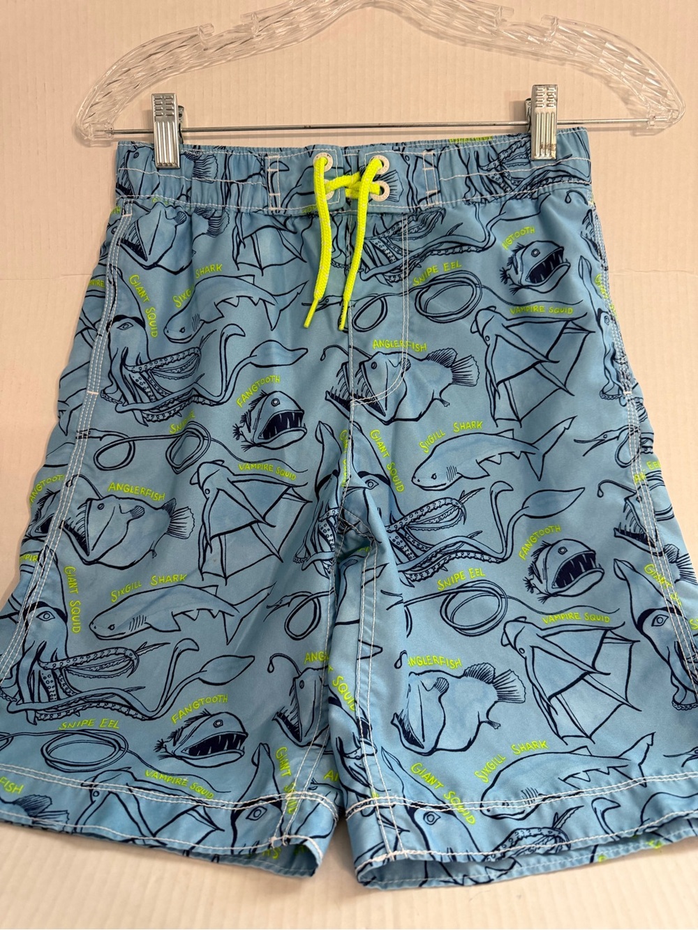 GAP Boys Blue Swim Trunks with Neon Yellow Drawstring